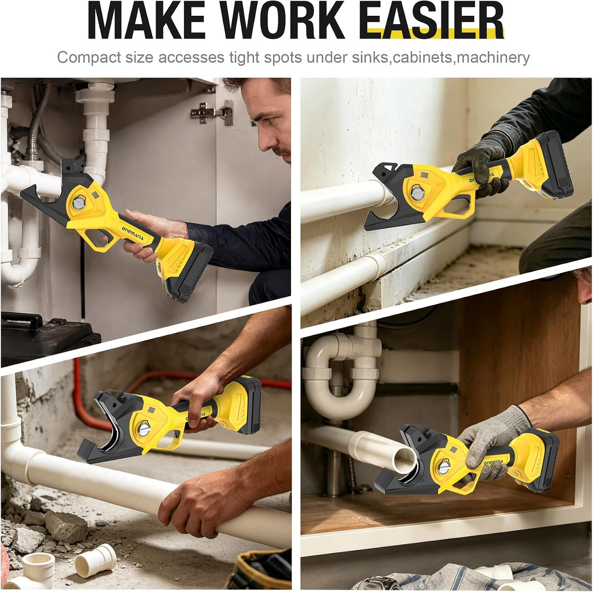 Onemana Cordless Electric Pipe Cutter 18V, 1-1/2" PVC Cutter Yellow( Tool Only)