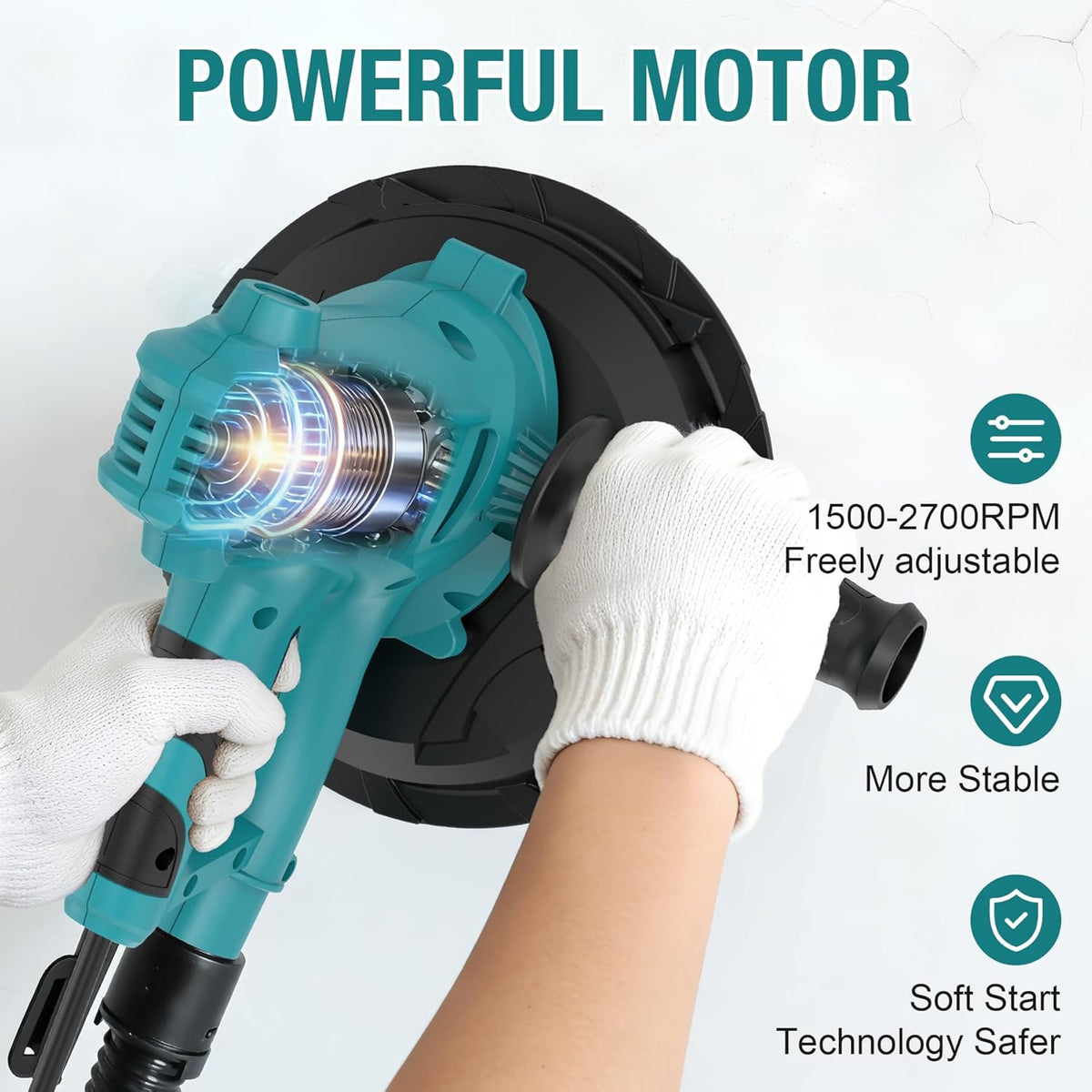 Onemana Electric Drywall Sander 750W with Vacuum Dust Collection Blue Color