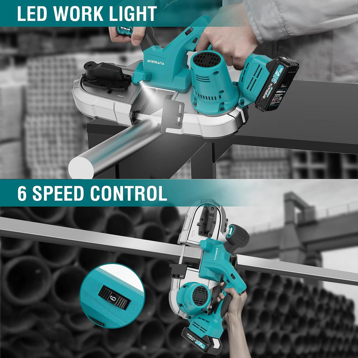 Onemana 20V Brushless Cordless Band Saw,2.5-Inch, 6-Speed