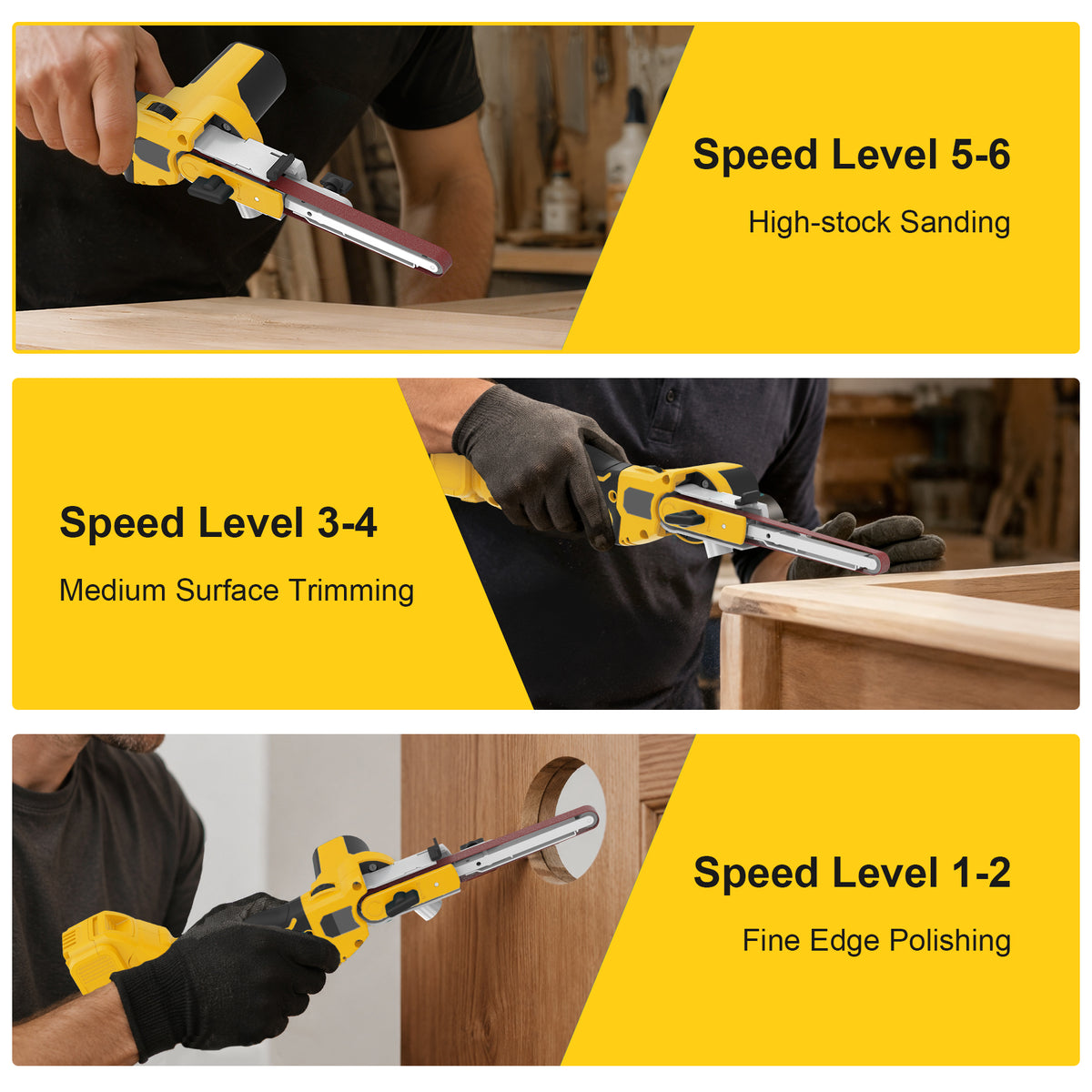 Onemana Cordless Brushless Belt Sander, 6-Speed,Yellow(Tool Only)