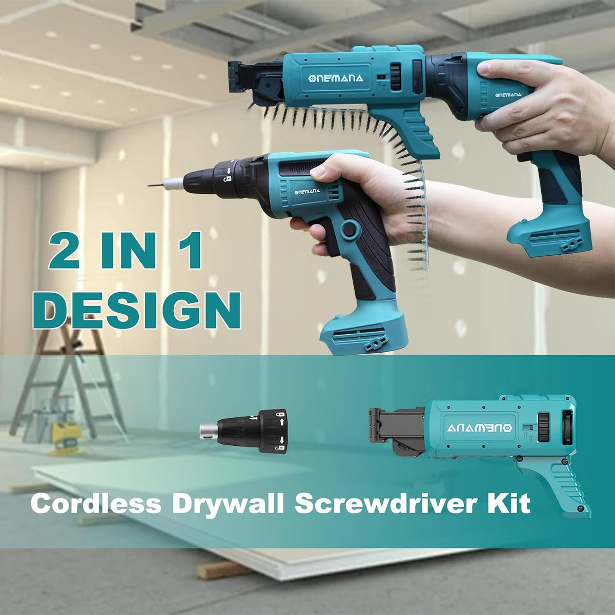Onemana 20V Brushless Drywall Screw Gun, Tool Only, 4200RPM, Auto-Feed
