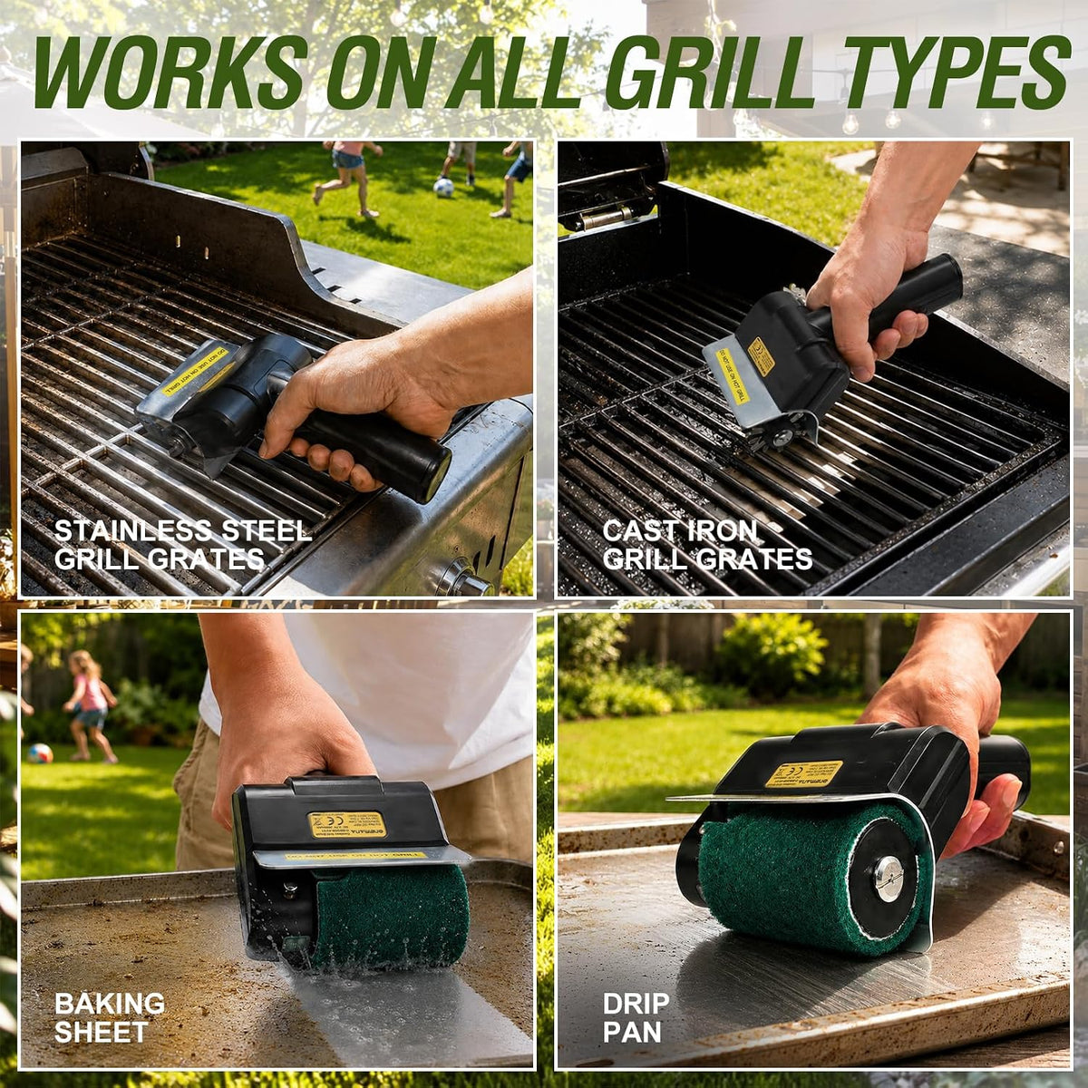 Onemana Rechargeable Rotating Grill Brush, Stainless Steel, LED