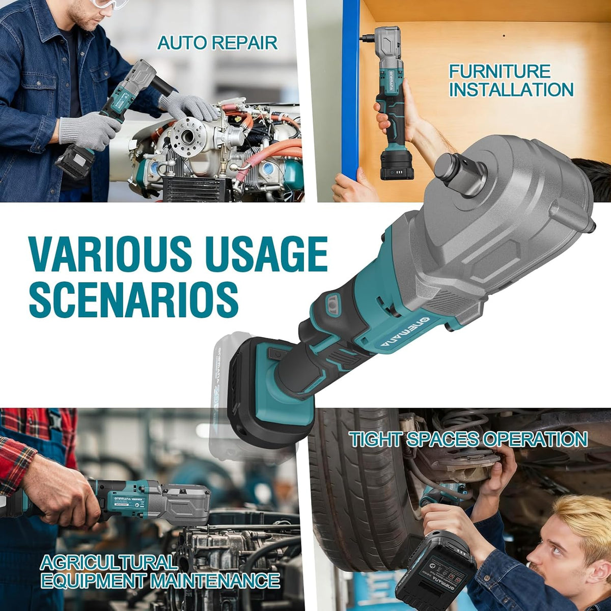 Onemana 20V Cordless Right-Angle Impact Wrench, Tool Only, 1/2"