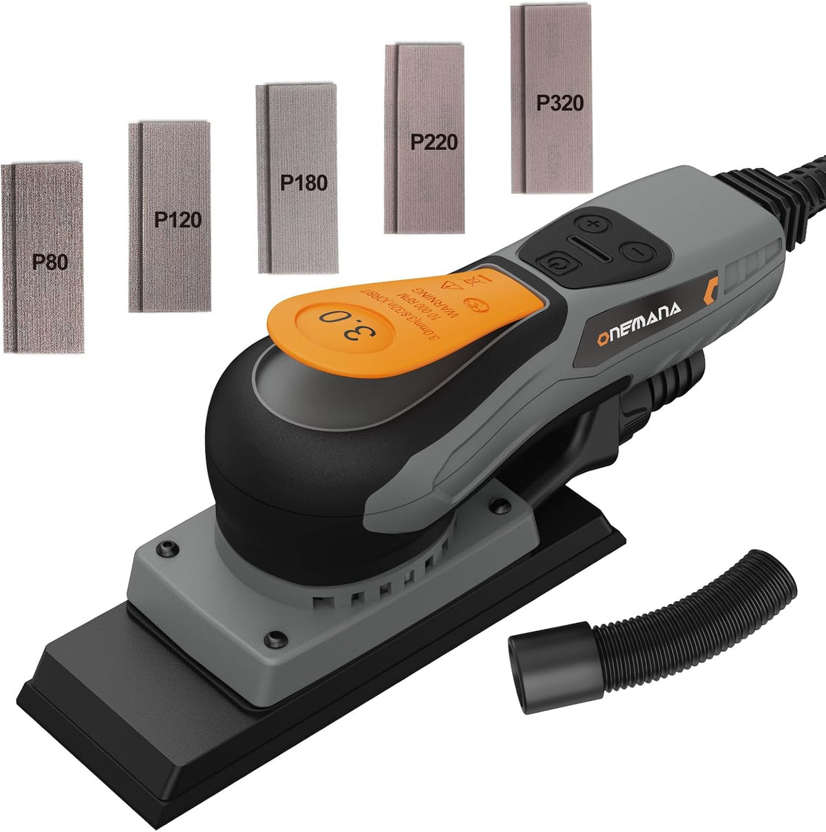 Onemana 350W Brushless Square Base Orbital Sander With Dust Collection