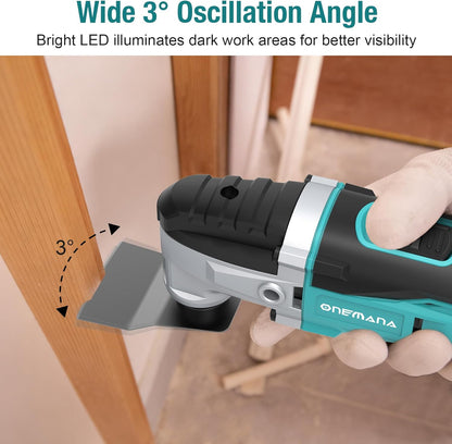 Onemana 18V Cordless Oscillating Multi-Tool Kit, 6-Speed, LED（Tool Only）