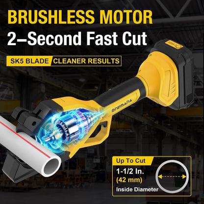 Onemana Cordless Electric Pipe Cutter 18V, 1-1/2" PVC Cutter Yellow（ Tool Only）