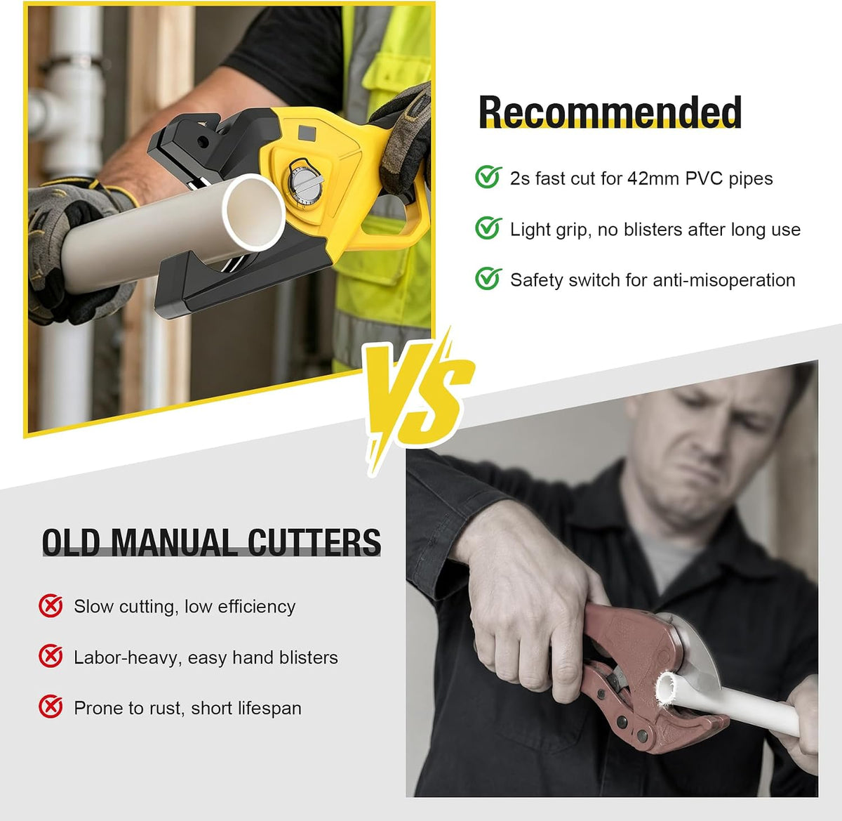 Onemana Cordless Electric Pipe Cutter 18V, 1-1/2" PVC Cutter Yellow（ Tool Only）