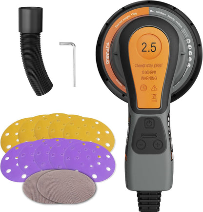 Onemana 350W Brushless Random Orbital Sander, 2.5mm Orbit, 6" Variable Speed
