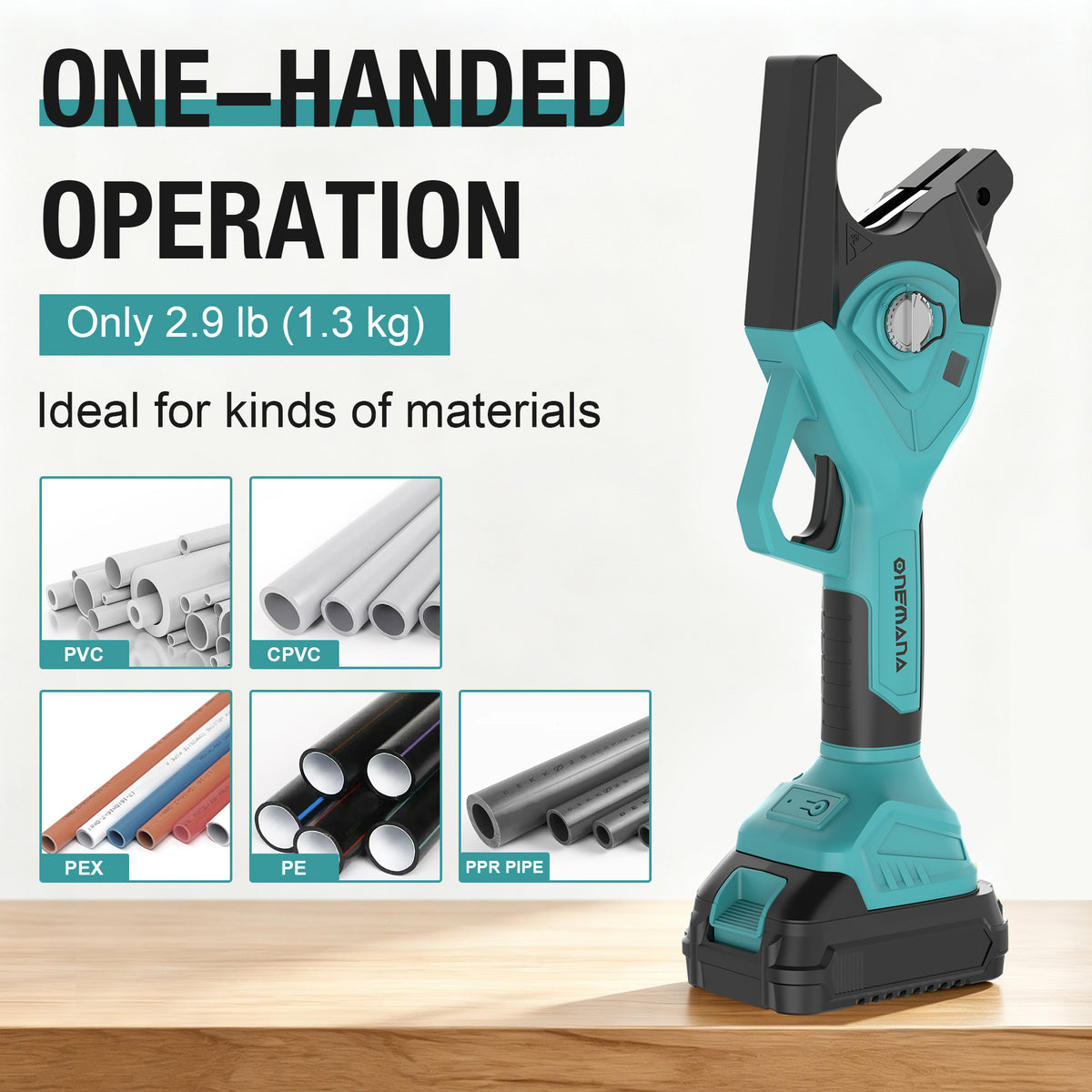 Onemana Cordless Electric Pipe Cutter 18V, 1-1/2" PVC Cutter Blue（Tool Only）