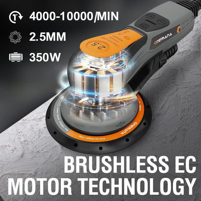 Onemana 350W Brushless Random Orbital Sander, 2.5mm Orbit, 6" Variable Speed