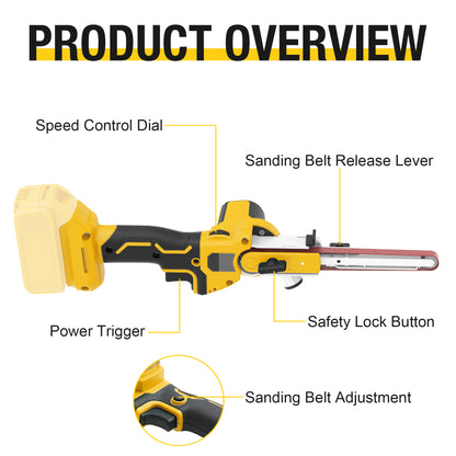 Onemana Cordless Brushless Belt Sander, 6-Speed,Yellow（Tool Only）