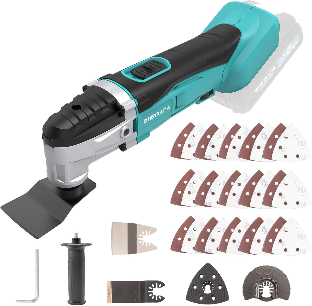 Onemana 18V Cordless Oscillating Multi-Tool Kit, 6-Speed, LED（Tool Only）