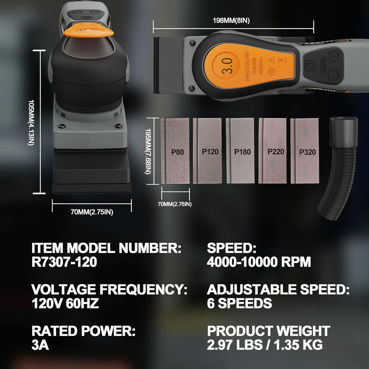 Onemana 350W Brushless Square Base Orbital Sander With Dust Collection