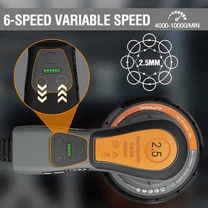 Onemana 350W Brushless Random Orbital Sander, 2.5mm Orbit, 6" Variable Speed