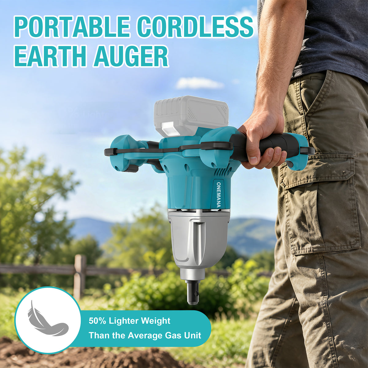 Onamana Cordless Earth Auger，125 RPM with 150mm Bit （Tool Only）