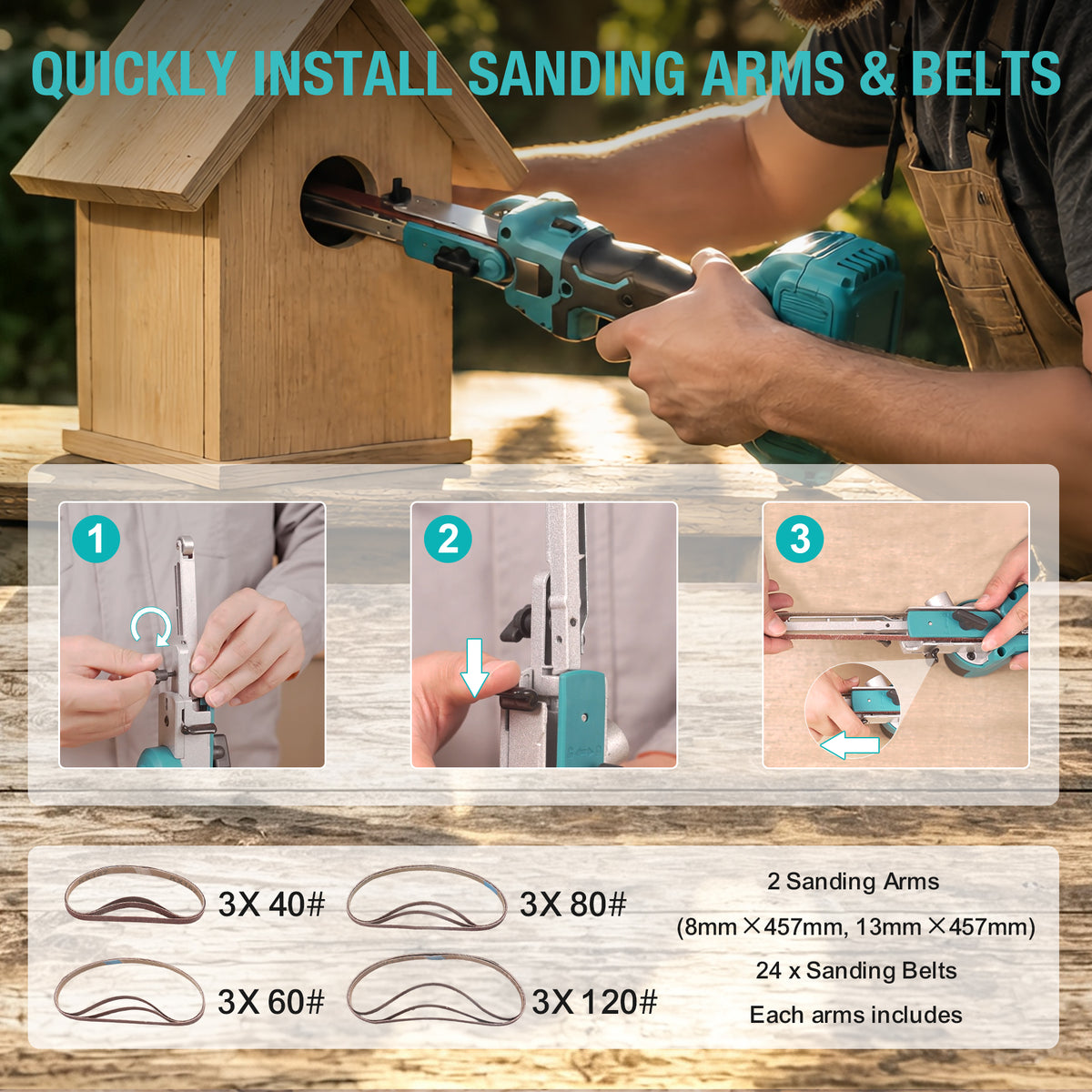 Onemana Cordless Brushless Belt Sander, 6-Speed,Dust Port（Tool Only）