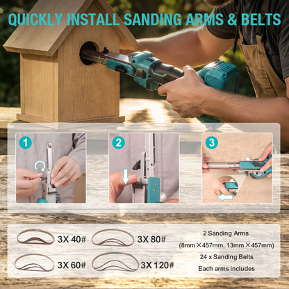 Onemana Cordless Brushless Belt Sander, 6-Speed,Dust Port（Tool Only）