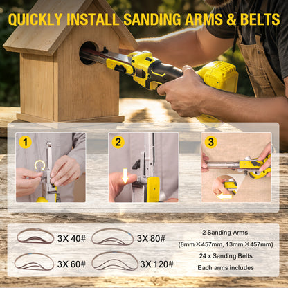 Onemana Cordless Brushless Belt Sander, 6-Speed,Yellow（Tool Only）