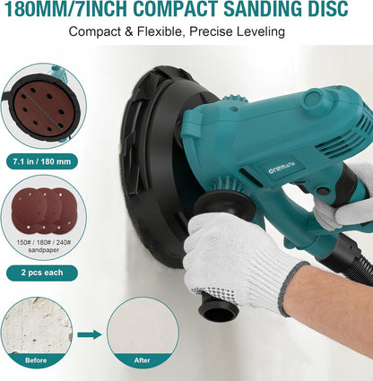Onemana Electric Drywall Sander 750W with Vacuum Dust Collection Blue Color