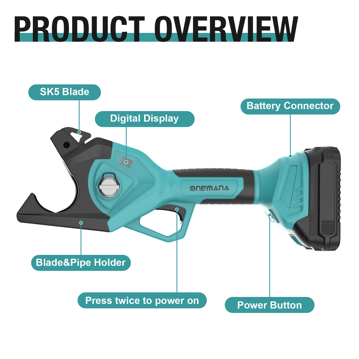 Onemana Cordless Electric Pipe Cutter 18V, 1-1/2" PVC Cutter Blue（Tool Only）