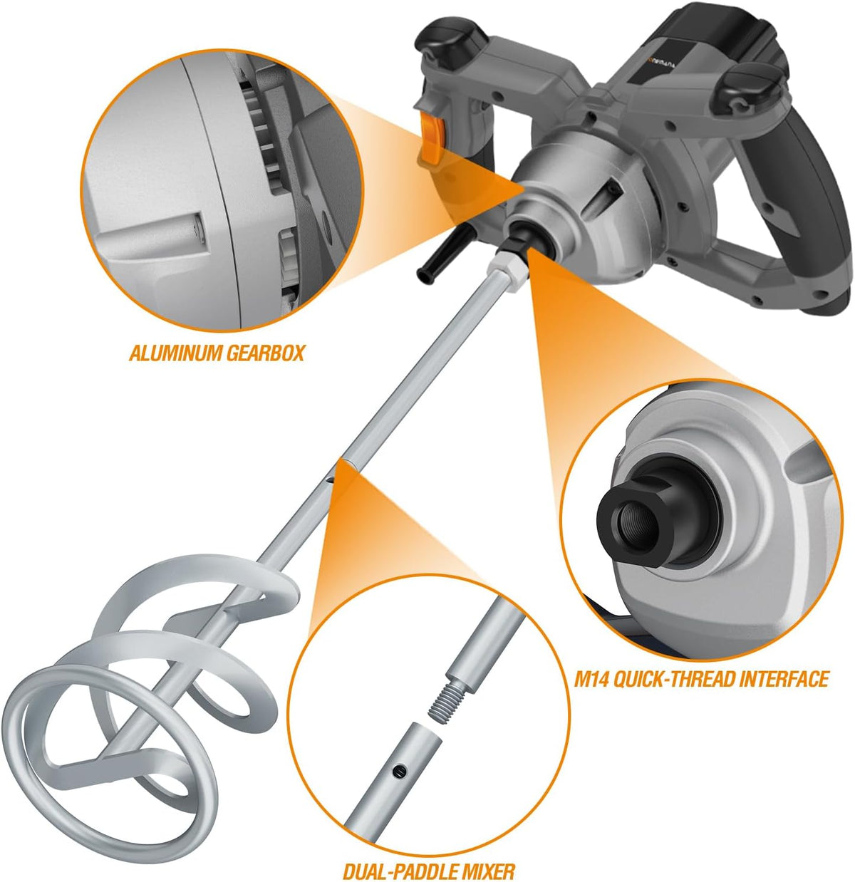 Onemana 1200W Electric Concrete and Paint Mixer with 120mm Paddle