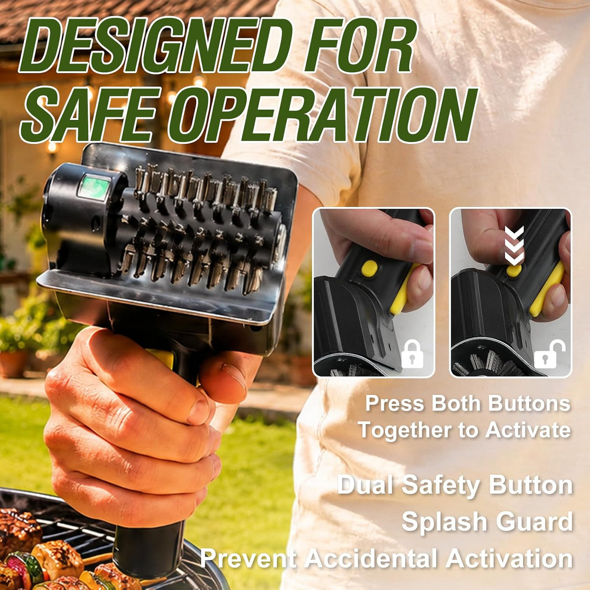 Onemana Rechargeable Rotating Grill Brush, Stainless Steel, LED