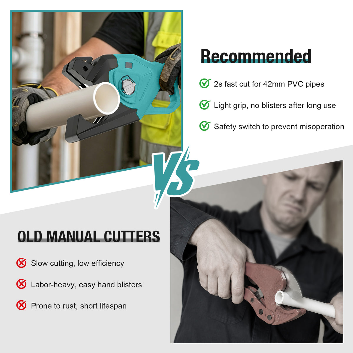 Onemana Cordless Electric Pipe Cutter 18V, 1-1/2" PVC Cutter Blue（Tool Only）