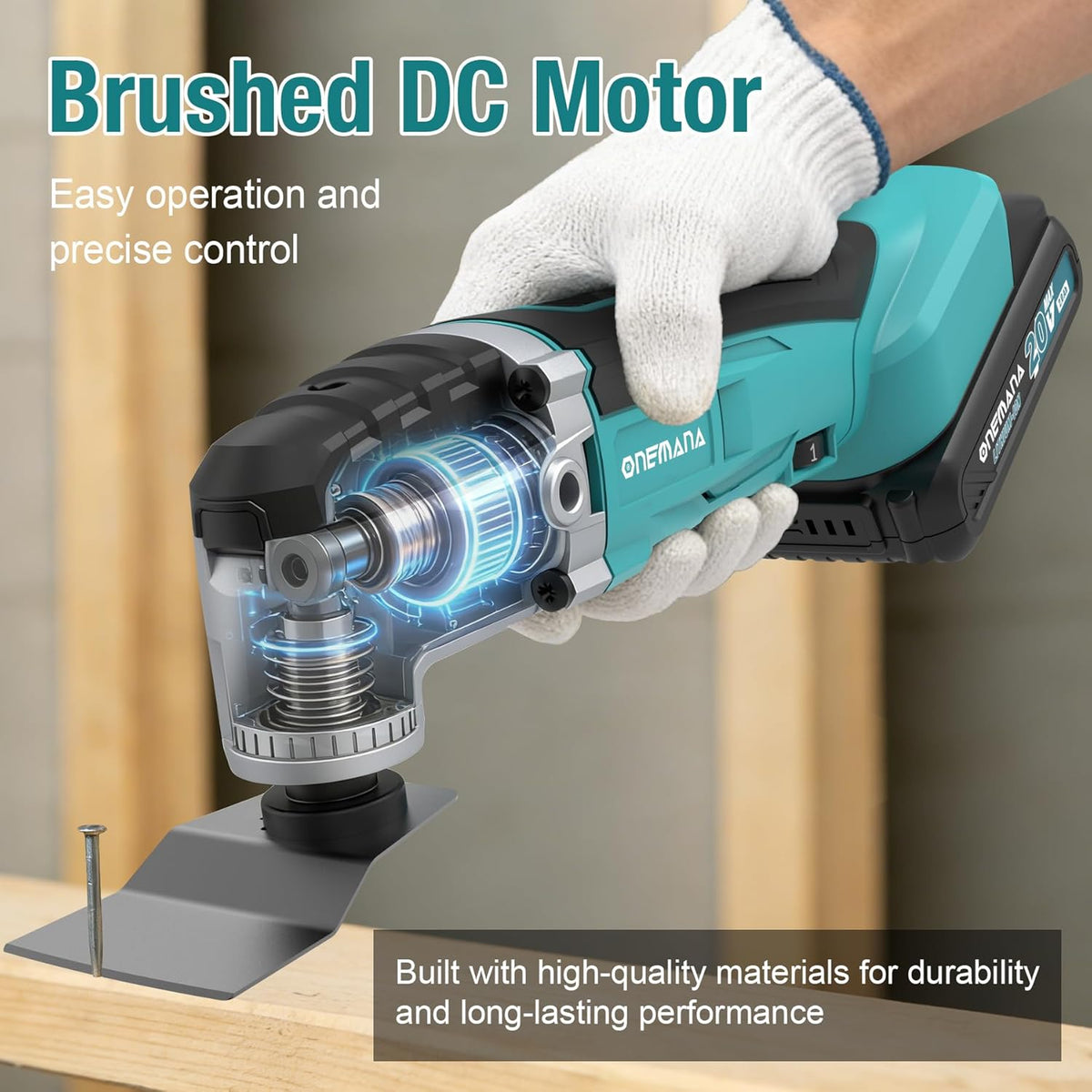 Onemana 18V Cordless Oscillating Multi-Tool Kit, 6-Speed, LED（Tool Only）