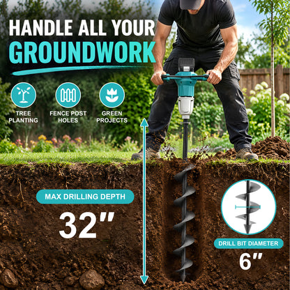 Onamana Cordless Earth Auger，125 RPM with 150mm Bit （Tool Only）