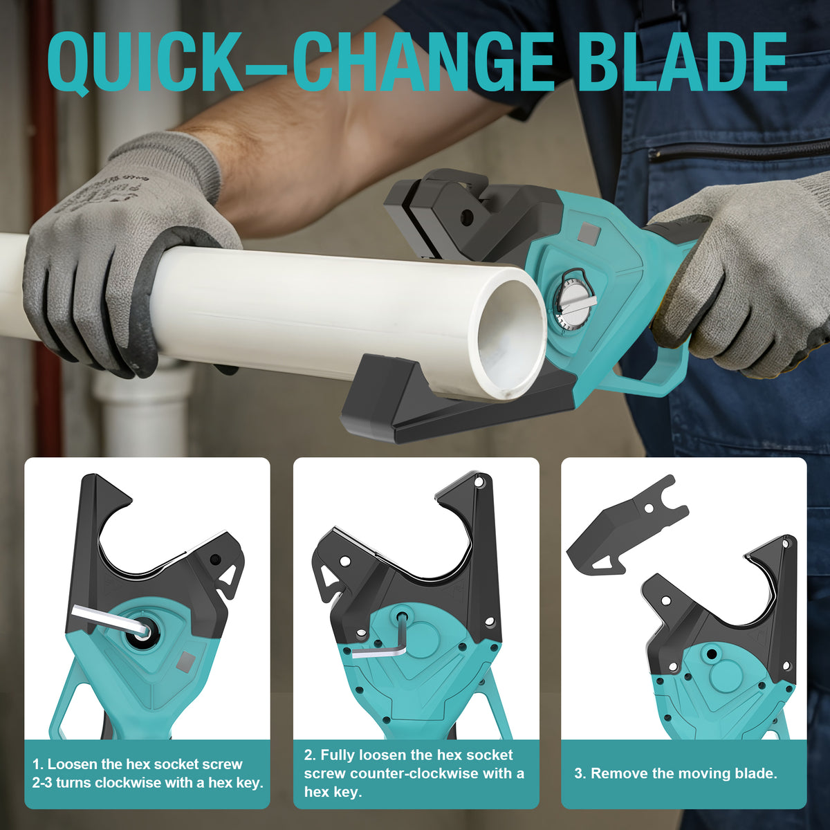 Onemana Cordless Electric Pipe Cutter 18V, 1-1/2" PVC Cutter Blue（Tool Only）