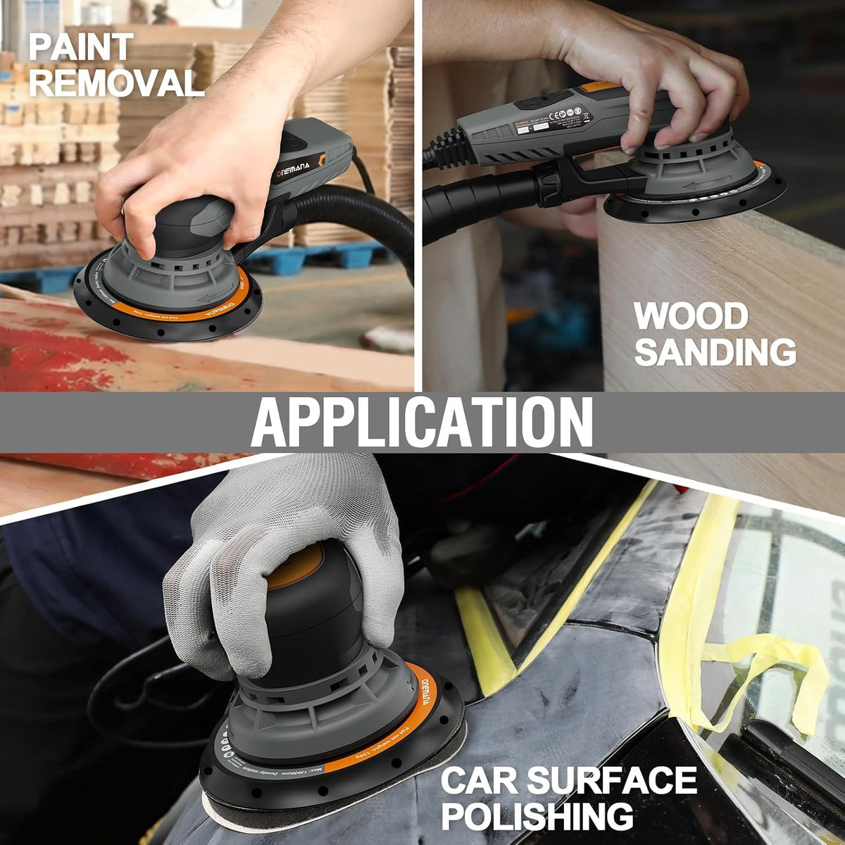 Onemana 350W Brushless Random Orbital Sander, 2.5mm Orbit, 6" Variable Speed