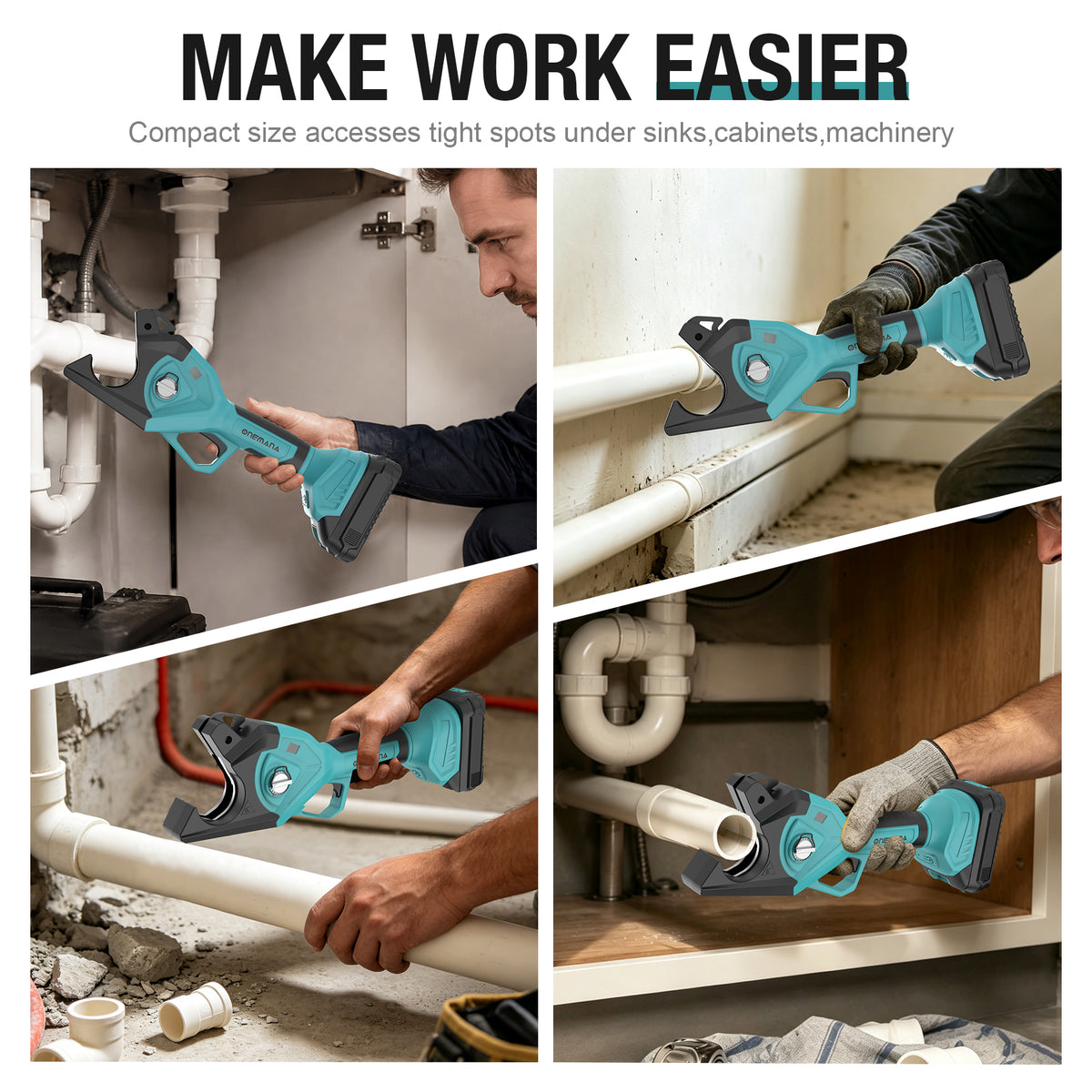 Onemana Cordless Electric Pipe Cutter 18V, 1-1/2" PVC Cutter Blue（Tool Only）