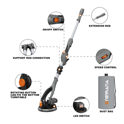 Onemana Flodable Drywall Sander with Vacuum, 820W Popcorn Ceiling Removal Tool