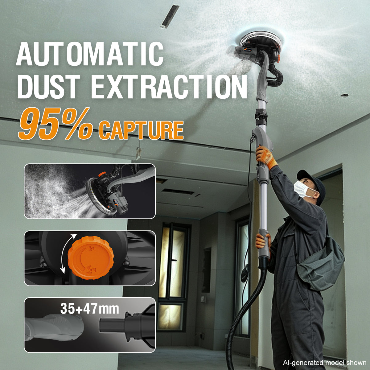 Onemana Flodable Drywall Sander with Vacuum, 820W Popcorn Ceiling Removal Tool