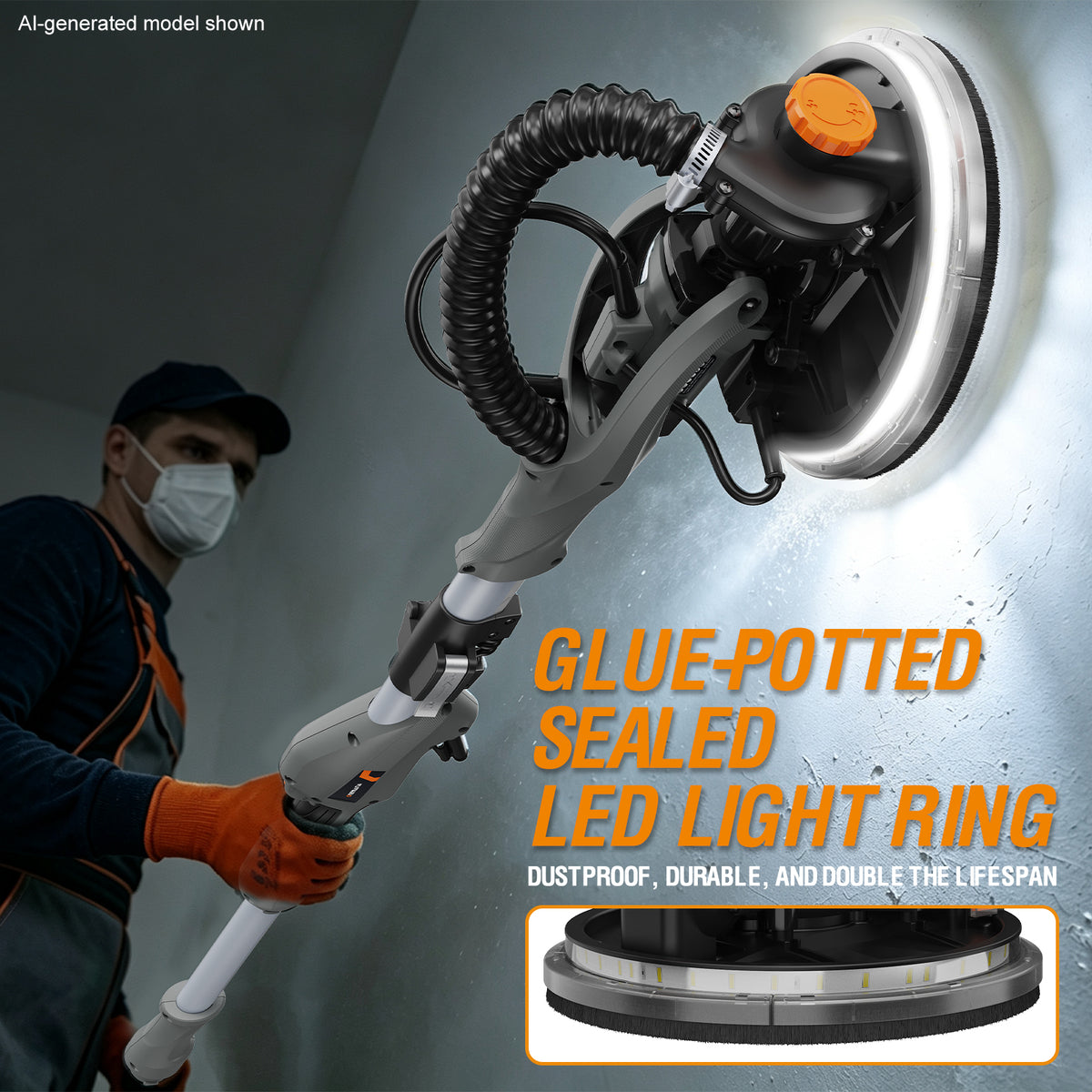 Onemana Flodable Drywall Sander with Vacuum, 820W Popcorn Ceiling Removal Tool