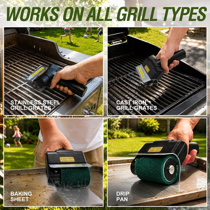Onemana Rechargeable Rotating Grill Brush, Stainless Steel, LED