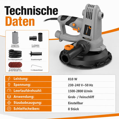 Onemana Electric Drywall Sander 750W with Vacuum Dust Collection Grey Color