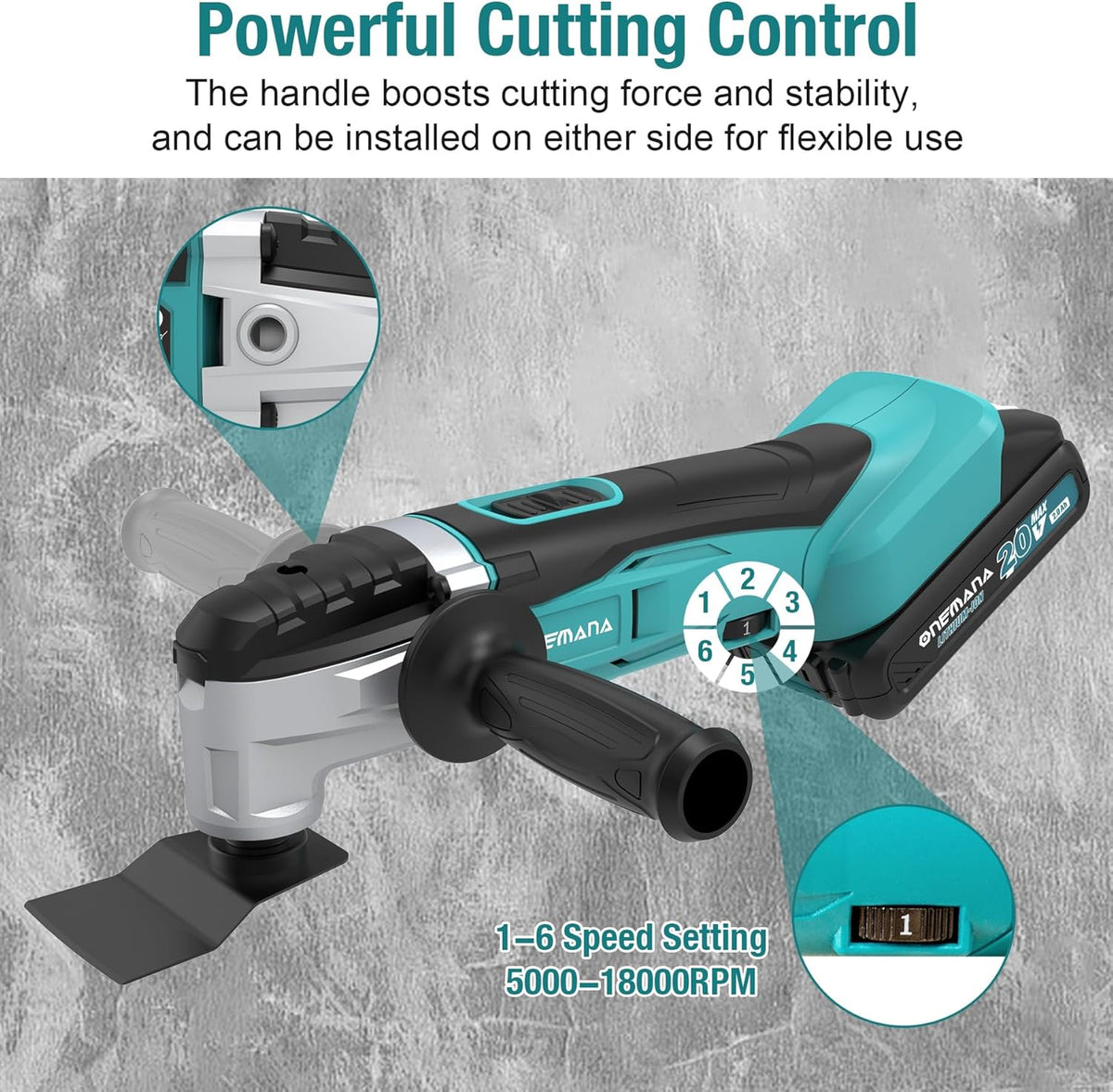 Onemana 18V Cordless Oscillating Multi-Tool Kit, 6-Speed, LED（Tool Only）