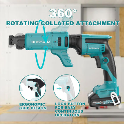 Onemana 20V Brushless Cordless Auto-Feed Drywall Screw Gun, 4200RPM