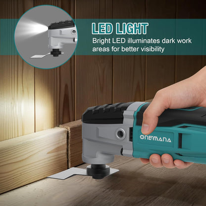 Onemana 18V Cordless Oscillating Multi-Tool Kit, 6-Speed, LED（Tool Only）
